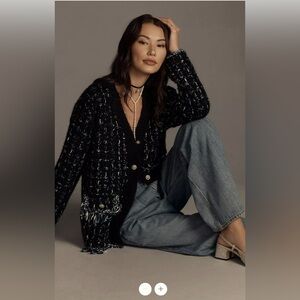 Anthropologie Black Tweed Fringe Cardigan
